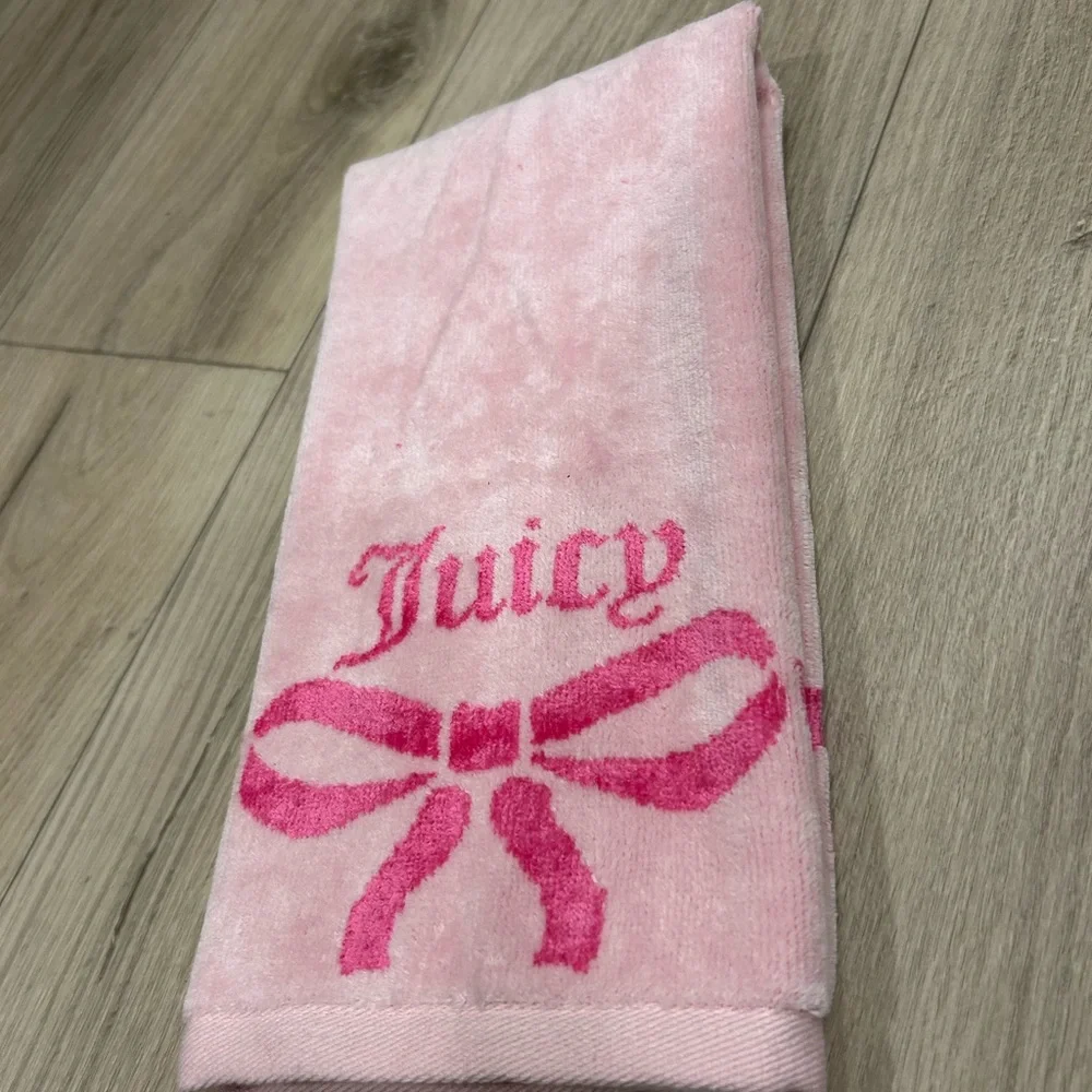 Juicy Couture Pink Hand Towel with Ribbon Accent